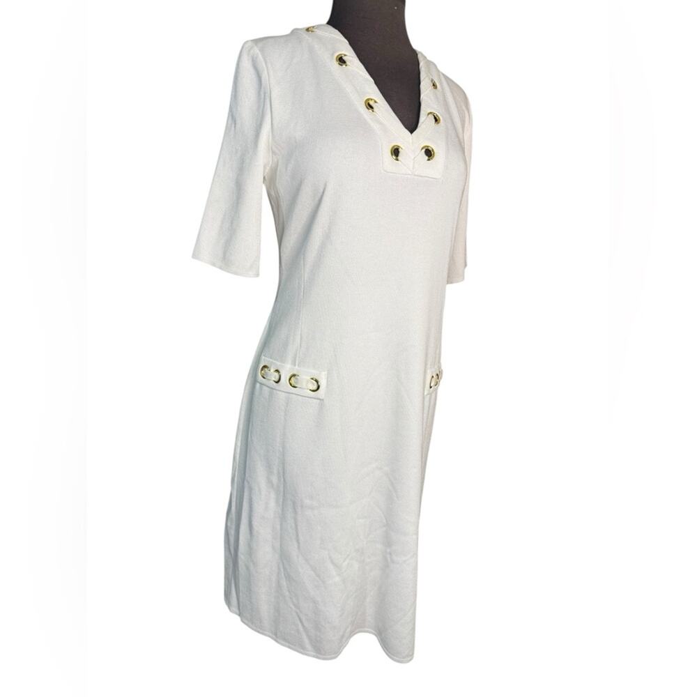 Ming Wang Knit Gold Grommet Lace Up Dress Womens Size XS NWT Old Money Nautical